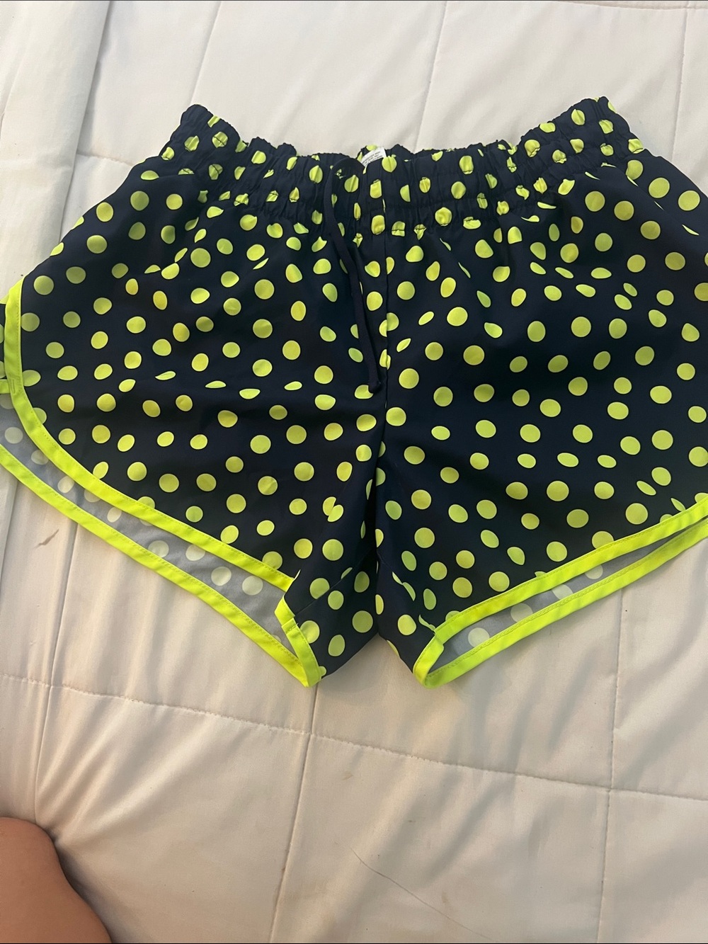 Women’s Black & Neon Yellow Polka Dot Athletic Shorts Small in wom’s and lg kids